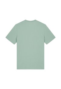 Light green short-sleeve t-shirt made of cotton, featuring a classic round neckline and a plain, smooth texture. Back view shown.