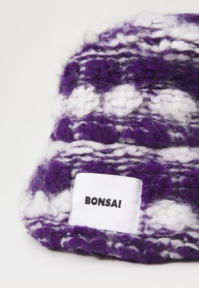 Bonsai OVERSIZE KNIT PUFF BUCKET HAT - Cappello - purple-white