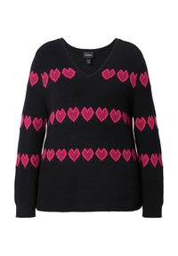 HEART PRINT LONG SLEEVE V-NECK - Striktrøje - black