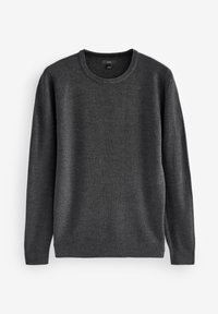 Dunkelgrauer Pullover aus weichem Strickmaterial, mit Rundhalsausschnitt und langen Ärmeln, mit gerippten Bündchen und Saum für eine figurbetonte Passform.