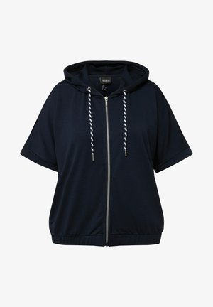 Ulla Popken SHORT SLEEVE HOODIE - Sweater met rits - navy blue