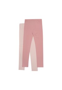 Två par leggings: ett i ljusrosa och ett i en djupare rosa. Tillverkade av mjuk, stretchig bomull med en slät yta. Enkelt mönster.