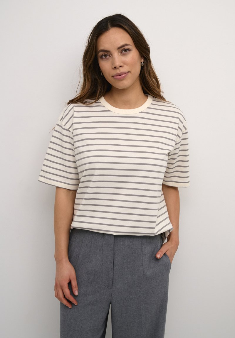 Kaffe WINNY 1/2 SLEEVE - Print T-shirt - ant white steeple gray stripe