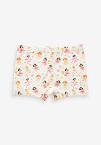Pantaloni a tema balletto con uno sfondo crema e ballerine colorate in tonalità pesca, rosa e motivi floreali. Tessuto morbido e elasticizzato.