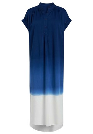 Ärmelloses Maxi-Kleid in Blau-Weiß-Verlauf mit knöpfen am Ausschnitt und angesetztem, gerafftem Passe, mit lockerem, fließendem Sitz.