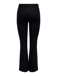 Jean bootcut noir taille haute avec deux poches arrière et passants de ceinture, présenté de dos sur fond blanc.