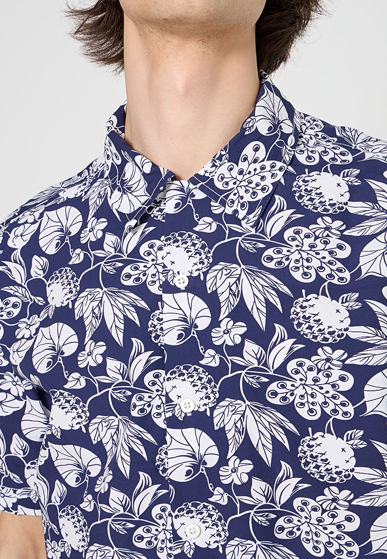 Short Sleeve Bleu Chemises Hawaiennes Schott Chemise Navy/white/bleu