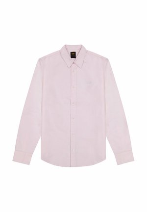 Camicia a maniche lunghe di colore rosa chiaro in cotone, con chiusura a bottoni sul davanti, collo a punta e logo discreto sul petto.