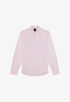 Camicia a maniche lunghe di colore rosa chiaro in cotone, con chiusura a bottoni sul davanti, collo a punta e logo discreto sul petto.