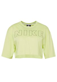 Cropped short-sleeve T-shirt in light green cotton with a round neckline and black "NIKE" logo printed on the front.