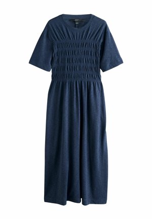 REGULAR FIT - SHORT SLEEVE SHIRRED BODY MIDI - Jerseykjole - navy blue