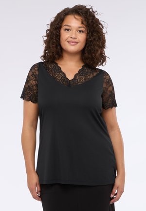 CON DETTAGLI IN PIZZO - Print T-shirt - nero