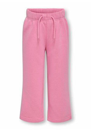 Rosa svedebukser med elastisk talje, snoretræk og bred benkonstruktion. Lavet af blødt, behageligt stof med en glat tekstur.