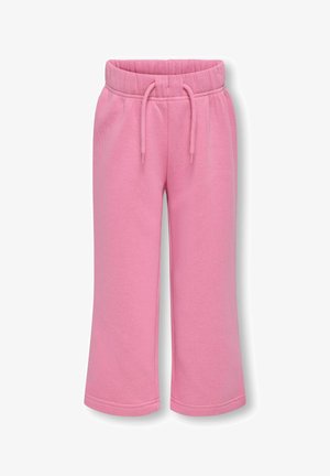 Rosa svedebukser med elastisk talje, snoretræk og bred benkonstruktion. Lavet af blødt, behageligt stof med en glat tekstur.