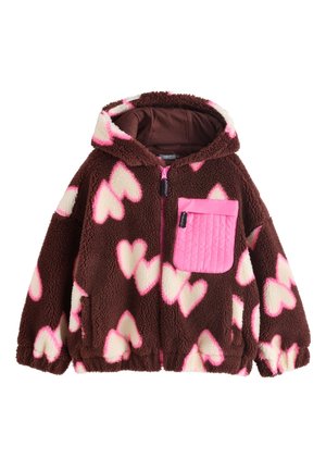 Next REGULAR FIT - ZIP UP HOODIED BORG JACKET - Fleecejakke - brown pink heart