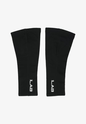 Manchons noirs en tissu extensible ; présentent un ajustement snug et un logo blanc "ELITE LAB" imprimé sur chaque pièce.
