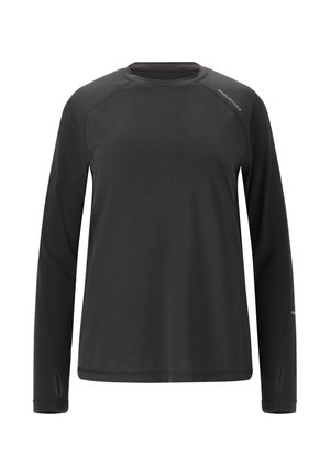 T-shirt de sport à manches longues en noir. Fabriqué en matériau à évacuation de l'humidité avec des manches raglan et une texture douce et respirante.
