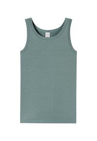 Light green cotton tank top with a round neckline and sleeveless design. Smooth texture, straight hem, and minimal stitching details.