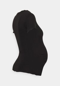 Svart kortärmad gravidtröja tillverkad av ribbad tyg, med en figursydd passform och subtila vågdetaljer på ärmarna.