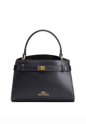 Zwarte leren handtas met een handvat bovenaan, gouden sluiting en gouden Wittchen-logo aan de voorkant.