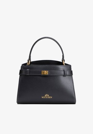 Černá kožená kabelka s horním uchytem, zlatým zapínáním a zlatým logem Wittchen na přední straně.