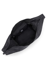 Pouch in nylon nero con zip, con un esterno liscio, un interno spazioso e una fodera in tessuto. Presenta un'etichetta del marchio all'interno.