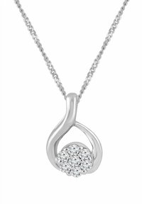 Hõbedast ripatsi-kaelakee, millel on vedel keerutise disain, rõhutatud sädelevate kivikeste klastriga baasil, mis ripub peenelt kettalt.