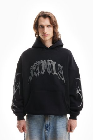 FAVELA RIBCAGE RHINESTONE HOODIE UNISEX - Sudadera - black