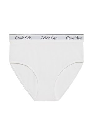 Mutande bianche in cotone con un morbido elastico in vita che presenta il logo Calvin Klein in nero. Texture liscia e design classico della biancheria intima.