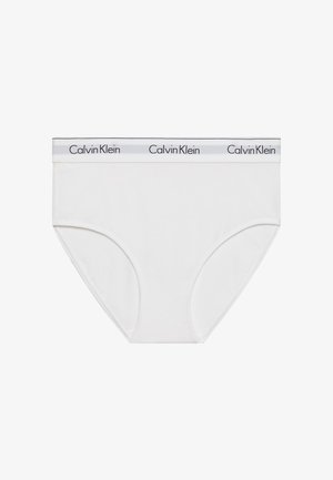 Mutande bianche in cotone con un morbido elastico in vita che presenta il logo Calvin Klein in nero. Texture liscia e design classico della biancheria intima.