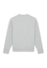 Sweat-shirt gris clair à manches longues avec poignets, ceinture et col côtelés, présenté de dos sur un fond blanc.