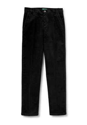 Schwarze Cordhosen mit einem geraden Bein Design. Verfügt über Fronttaschen und einen Knopfverschluss am Bund. Weicher, strukturierter Stoff.