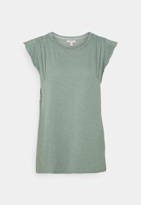 Grøn kortærmet t-shirt lavet af blødt stof. Med rund halsudskæring og detaljerede sideskæringer, i en let afslappet pasform.