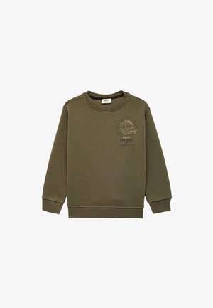 Olijfgroene sweatshirt met lange mouwen, geribbelde manchetten en ronde halslijn. Voorzien van een grafisch ontwerp met de tekst "Geniet van de Rit". Zachte textuur.