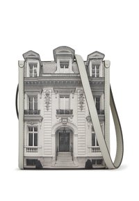 Torba na ramię z nadrukowanym architektonicznym wzorem w odcieniach szarości. Wykonana z miękkiej skóry, o usystematyzowanym kształcie i regulowanym pasku.
