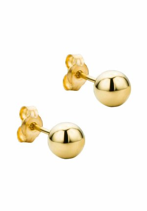 Orecchini a stud in oro con un design sferico e liscio, con finitura lucida e chiusura a farfalla.