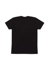 Czarny bawełniany t-shirt z krótkim rękawem, okrągłym dekoltem i gładką fakturą. Nie ma widocznych logo ani nadruków na plecach.