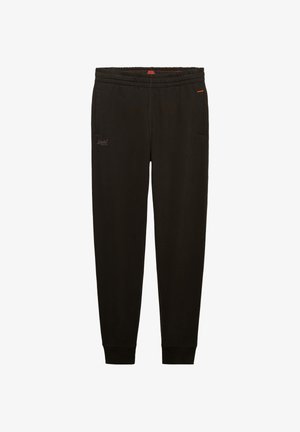 Czarne joggery o dopasowanym kroju, z elastycznym pasem, bocznymi kieszeniami i ściągaczami na nogawkach, z minimalistycznym logo.