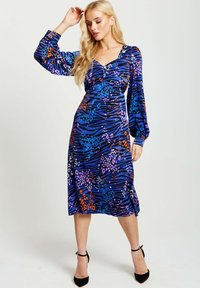 Liquorish VIVID ZEBRA PRINT MIDI WITH FRONT SLIT - Day dress - blue