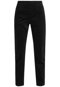 Svarta kordflorsbyxor med rak bendesign, med framfickor och subtil textur från ribbat tyg.