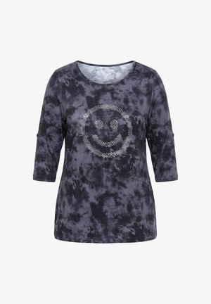 Angel of Style, T-SHIRT, KOMFORT FIT, BATIKMUSTER, GLITZER-SMILEY - Langarmshirt - black