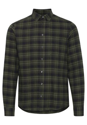 Cămașă cu carouri verzi și negre, cu mâneci lungi, guler ascuțit și lavandă frontală cu nasturi asorta�ți. Material din amestec de bumbac.