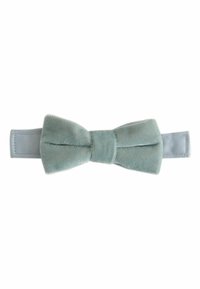 Nœud papillon en velours bleu clair ajustable avec une sangle en tissu et des bords cousus sur fond blanc.