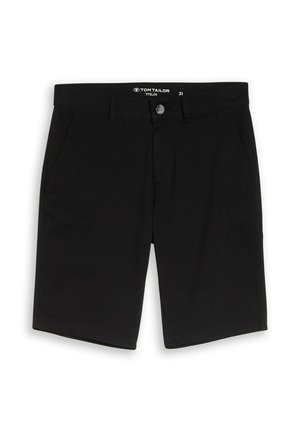 Shorts neri slim-fit con chiusura con bottone e zip, passanti per cintura e tasche laterali, taglia 31 di Tom Tailor.