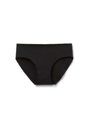 Černé bezšvové hipsterské spodní prádlo s širokým páskem a plným zadním krytím, zobrazené na bílém pozadí.