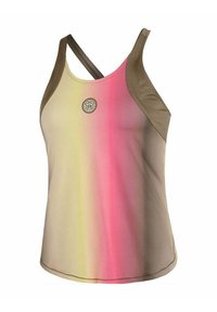 Top leggero senza maniche con un design a gradiente che va dal marrone al rosa e al giallo. Realizzato in materiale traspirante con un logo al centro.