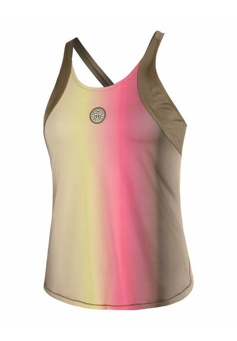 Top leggero senza maniche con un design a gradiente che va dal marrone al rosa e al giallo. Realizzato in materiale traspirante con un logo al centro.