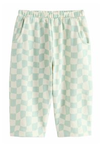 Shorts a quadre verdi chiaro e bianchi realizzati in materiale morbido e elasticizzato. Presentano una vita elastica e due tasche laterali.