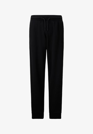 Sorte sweatpants lavet af en bomuldsblanding, med elastisk talje og snor, ribbede manchetter og sidelommer. Minimal branding synlig.