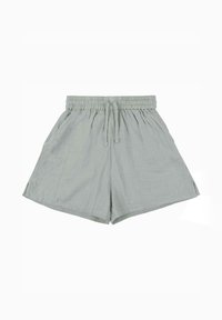 Helle graue lässige Shorts mit elastischem Bund, Kordelzug, Seitentaschen und einem entspannten, leicht ausgestellten Schnitt.
